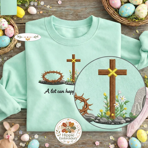 A Lot Can Happen in 3 Days Embroidered Sweatshirt, Cross Top