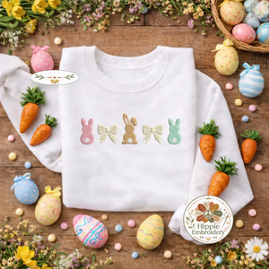 Aesthetic Bunny & Bows Embroidered Sweatshirt, Ribbon Top
