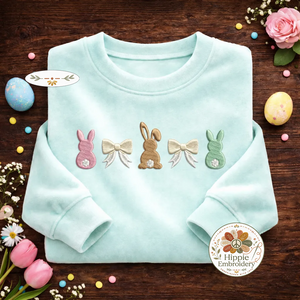 Aesthetic Bunny & Bows Embroidered Sweatshirt, Ribbon Top
