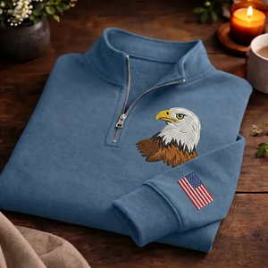 American Eagle Embroidered Quarter Zip Sweatshirt, USA Flag Top