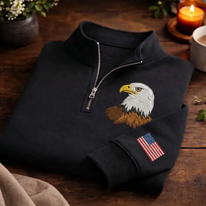 American Eagle Embroidered Quarter Zip Sweatshirt, USA Flag Top