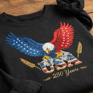American Eagle USA 250 Years Embroidered Sweatshirt, Patriotic Crew