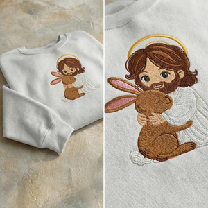 Chibi Jesus Hugging Bunny Sweatshirt, Kids Easter Faith Top