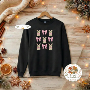 Coquette Bunny Embroidered Sweatshirt, Pink Bow Rabbit Top