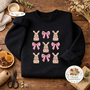 Coquette Bunny Embroidered Sweatshirt, Pink Bow Rabbit Top
