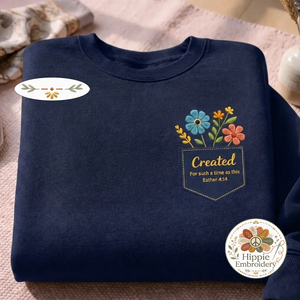 Created For Such A Time As This Shirt, Floral Faux Pocket Crew