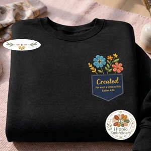 Created For Such A Time As This Shirt, Floral Faux Pocket Crew