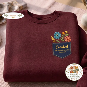 Created For Such A Time As This Shirt, Floral Faux Pocket Crew