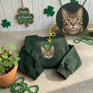 Custom Cat Portrait Embroidered Sweatshirt, Irish Top
