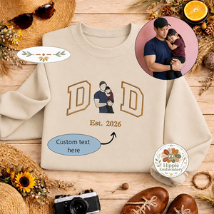 Custom Dad Photo Embroidered Sweatshirt, Faceless Portrait Crew
