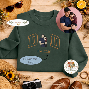 Custom Dad Photo Embroidered Sweatshirt, Faceless Portrait Crew