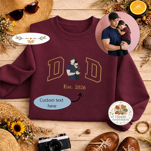 Custom Dad Photo Embroidered Sweatshirt, Faceless Portrait Crew