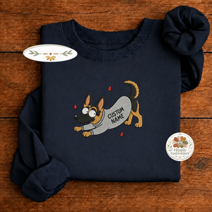 Custom Dog Name Embroidered Sweatshirt, Funny Cartoon Puppy Crew