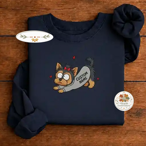 Custom Dog Name Embroidered Sweatshirt, Funny Cartoon Puppy Crew