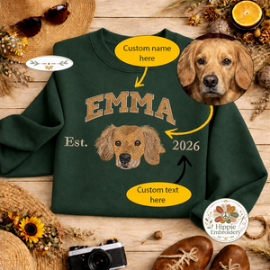Custom Dog Portrait Embroidered Sweatshirt, Dog Lover Hoodie Gift