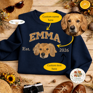 Custom Dog Portrait Embroidered Sweatshirt, Dog Lover Hoodie Gift