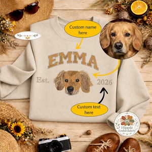 Custom Dog Portrait Embroidered Sweatshirt, Dog Lover Hoodie Gift