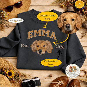 Custom Dog Portrait Embroidered Sweatshirt, Dog Lover Hoodie Gift