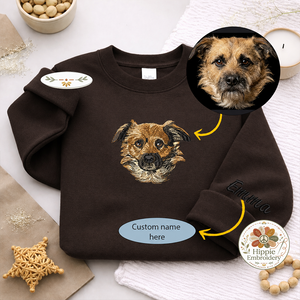 Custom Dog Portrait Embroidered Sweatshirt, Pet Name on Sleeve