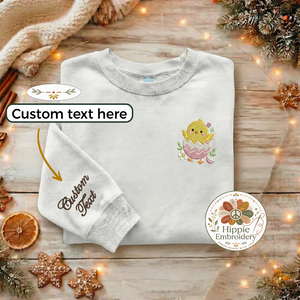 Custom Easter Embroidered Sweatshirt, Bunny & Sleeve Name Top