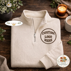 Custom Logo Embroidered Quarter Zip Sweatshirt, Personalized Shirt