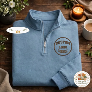 Custom Logo Embroidered Quarter Zip Sweatshirt, Personalized Shirt