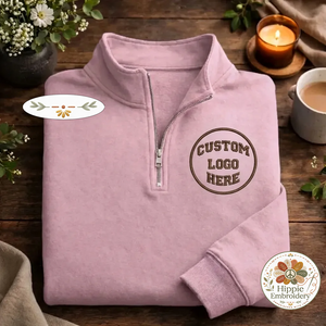 Custom Logo Embroidered Quarter Zip Sweatshirt, Personalized Shirt