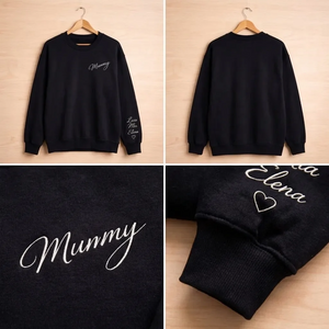 Custom Mom Sweatshirt with Kids Names on Sleeve, Mama Gift Shirt
