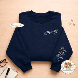 Custom Mom Sweatshirt with Kids Names on Sleeve, Mama Gift Shirt