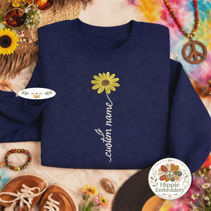 Custom Name Embroidered Sweatshirt, Boho Daisy Flower Top
