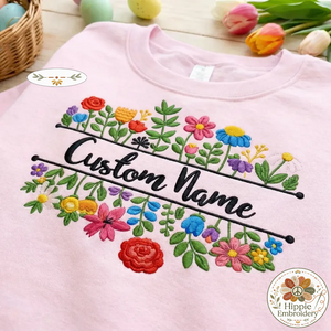 Custom Name Floral Embroidered Sweatshirt, Wildflower Top
