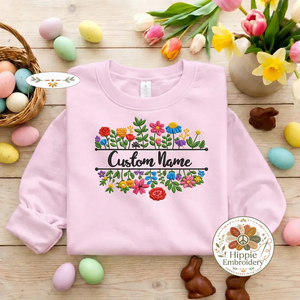 Custom Name Floral Embroidered Sweatshirt, Wildflower Top