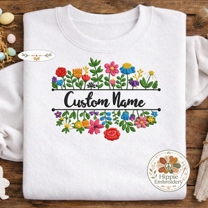 Custom Name Floral Embroidered Sweatshirt, Wildflower Top