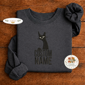 Custom Name Smug Black Cat Embroidered Sweatshirt, Sarcastic Crew