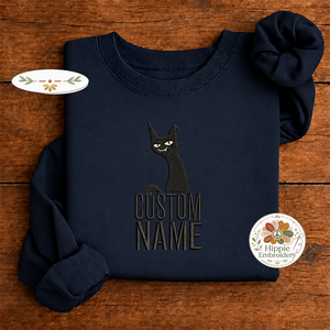 Custom Name Smug Black Cat Embroidered Sweatshirt, Sarcastic Crew