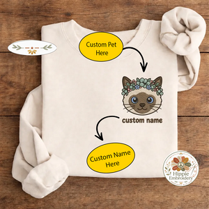 Custom Pet Photo Flower Crown Embroidered Sweatshirt, Portrait Crew