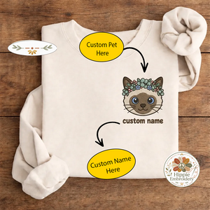 Custom Pet Photo Flower Crown Embroidered Sweatshirt, Portrait Crew