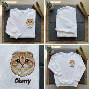 Customized Cat Embroidered Sweatshirt, Pet Portrait Top