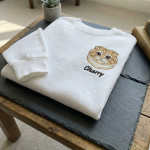 Customized Cat Embroidered Sweatshirt, Pet Portrait Top