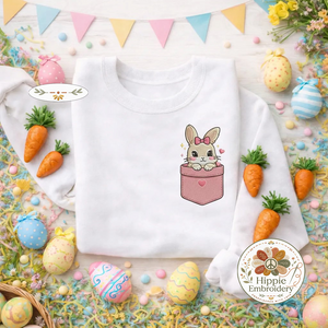 Cute Pocket Bunny Embroidered Sweatshirt, Heart Rabbit Top
