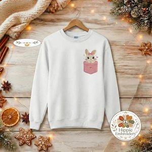 Cute Pocket Bunny Embroidered Sweatshirt, Heart Rabbit Top