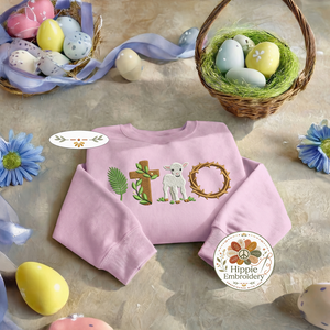 Easter Symbols Embroidered Sweatshirt, Lamb Cross Faith Top