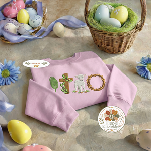 Easter Symbols Embroidered Sweatshirt, Lamb Cross Faith Top