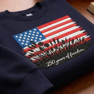 Embroidered 250 Years of Freedom Sweatshirt, Patriotic USA Crew
