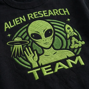 Embroidered Alien Research Team Sweatshirt, Funny Sci-Fi Top