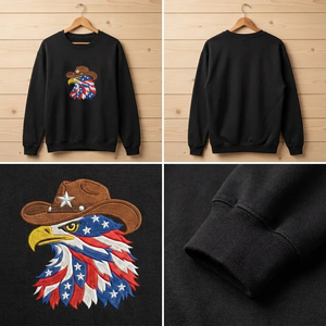 Embroidered American Eagle Cowboy Sweatshirt, Patriotic USA Crewneck