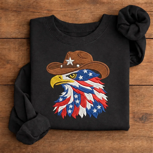 Embroidered American Eagle Cowboy Sweatshirt, Patriotic USA Crewneck