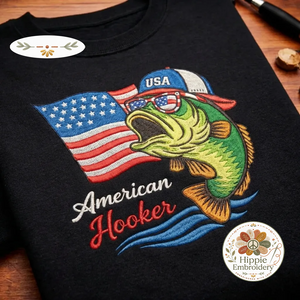 Embroidered American Hooker Sweatshirt, Funny Fishing Crewneck