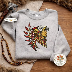 Embroidered Aztec Eagle Warrior Sweatshirt, Ancient Culture Shirt
