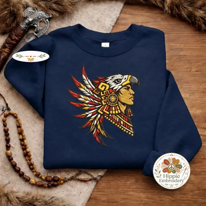 Embroidered Aztec Eagle Warrior Sweatshirt, Ancient Culture Shirt
